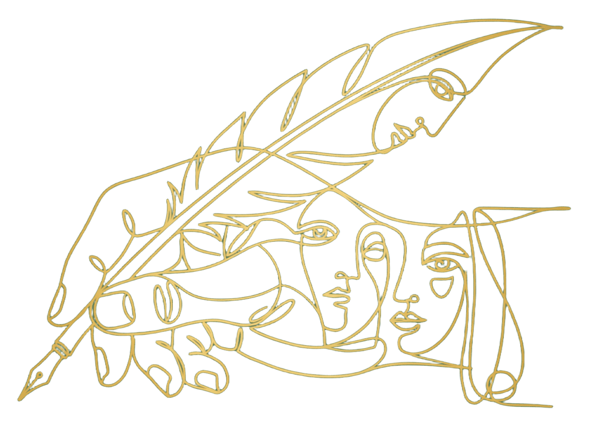 an illustration of a hand holding a quill